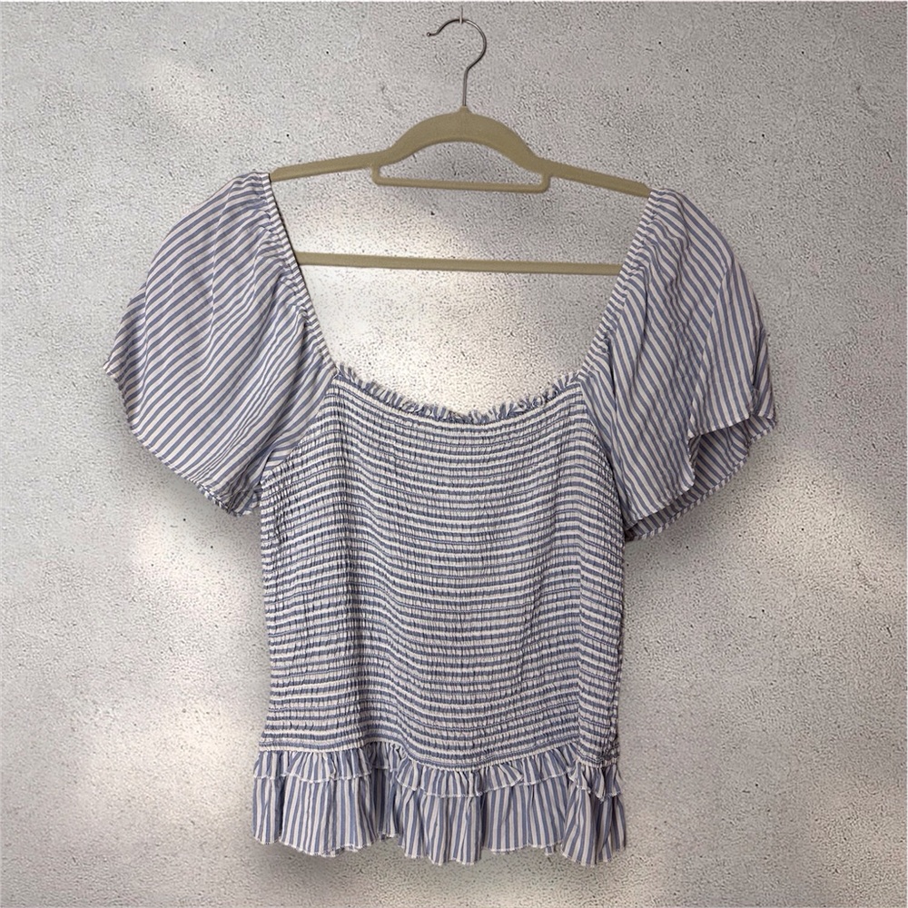 SO smocked flutter sleeve top